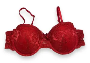 Inteco Intimates Womens‎ Bra Sz 34B Red Lace Push Up Padded thumbnail 1