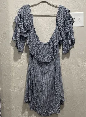 American Eagle Blue Gingham Off The Shoulder Dress Size XL NWT thumbnail 1