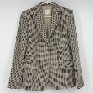 Armani Collezioni Virgin Wool Houndstooth Blazer Jacket Beige Black Size 8 Italy thumbnail 1