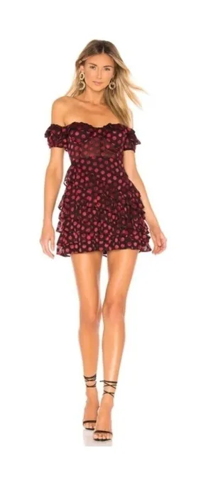 Lovers and Friends Mini Dress ruffle Red Polka Dot Parisian cocktail whimsical M thumbnail 1