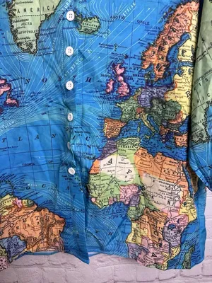 C.O.Z.Y map printed bright pastel novelty button down unisex top New thumbnail 4