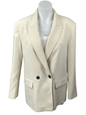 Zara Cream White Double Breasted Notch Collar Button Blazer Coat Jacket Size S thumbnail 1