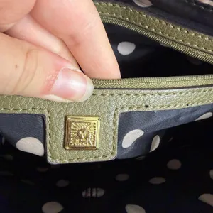 Anne Klein olive green cream colorblock faux leather lined zip shoulder purse thumbnail 8
