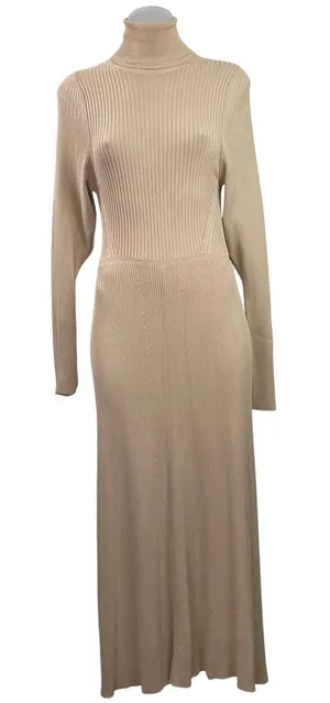 Zara Womens Cream Ribbed Knit Turtleneck Long Sleeve Maxi Sweater Dress Size S thumbnail 1