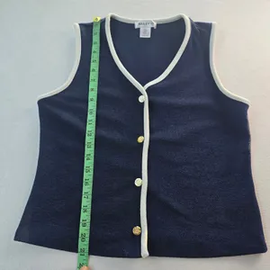 Bailey/44 Navy‎ Blue White Contrast Trim Sweater Vest Gold Crest Buttons Size M thumbnail 7