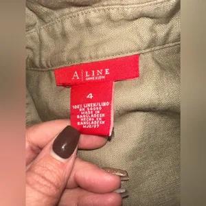 Anne Klein A-Line 100% Linen Safari Shirt Dress Khaki Green Utility Midi Size 4 thumbnail 11