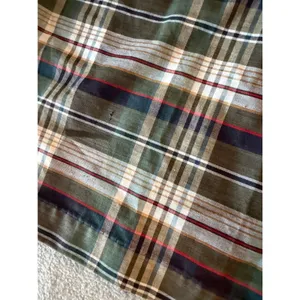 Green Plaid Shift Dress V-Neck Long Sleeve Patch Pockets Tartan Mini Dress thumbnail 3