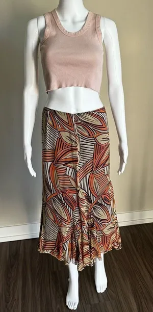 Dana Buchman Tribal Asymmetrical Silk Midi Skirt Size 10 thumbnail 1