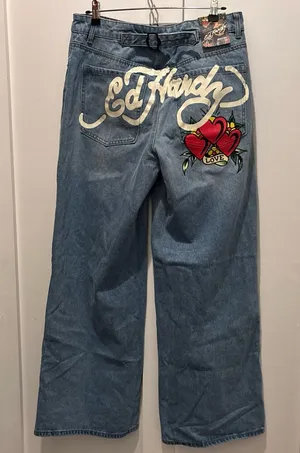 Ed Hardy Graphic Embroidered Heart Wide Leg Jeans thumbnail 1