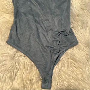 Forever‎ 21 Women's Size Small Bodysuit Mock Neck Faux Suede Light Blue Gray thumbnail 4