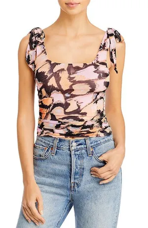 Free People Avenue Print Tank Top Crop Black Small thumbnail 1