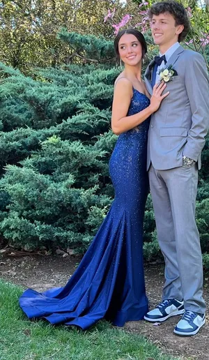 Sherri Hill Prom Dress Blue Navy Backless Sparkly thumbnail 1