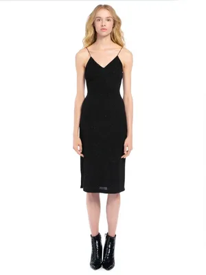 Alice + Olivia Stila Midi Dress 8 Black LBD Side Slit Sparkle Minimalist Party thumbnail 2