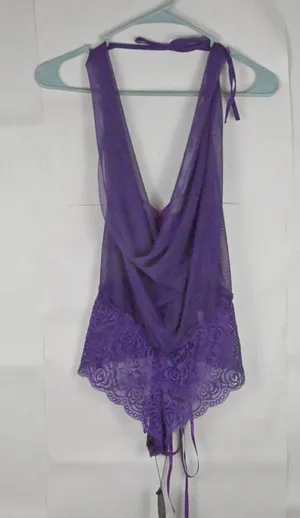 Women's Avidlove Purple Lace Halter Teddy Bodysuit One Size Intimates thumbnail 1