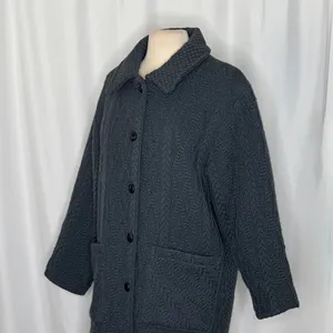 BOYNE VALLEY WEAVERS Wool Ireland Cable Knit Coat Jacket Gray Pockets Large thumbnail 6
