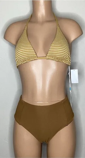 Anthropologie New. WET L.A. brown stripe bikini. Small. Retails $186 thumbnail 1