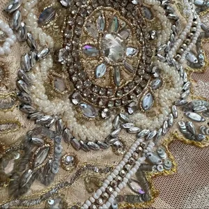 Handmade India Beaded Mesh Tunic Dress Champagne Gold Silver Embellished L/XL *Runs Small thumbnail 7
