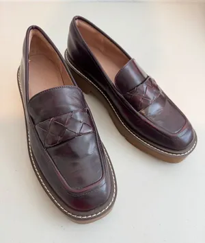Nordstrom Notorie Leather Loafers Size 8 Burgundy Chunky Platform Shoes Academia thumbnail 1