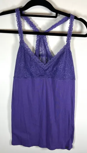 PINK Victoria's Secret Purple Lace Racerback‎ Cami Tank Top Size M Vintage Y2K thumbnail 1