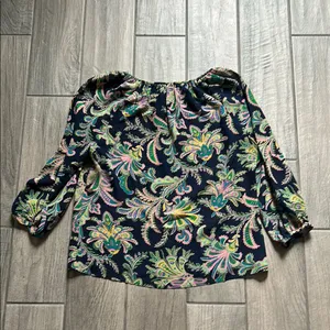 Chaps Blue and Green Relaxed Ruffled Blouse thumbnail 4