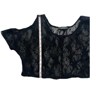 Vintage Peppermint Knit Lace Women’s Crop Top S Cold Shoulder Festival Summer thumbnail 5