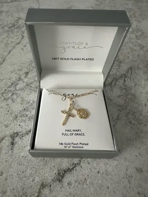 Gratitude & Grace 14k Gold Plated Virgin Mary Charm & Cross Pendant Necklace thumbnail 5