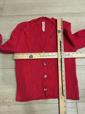 By Anthropologie Women’s V-neck Strappy Cardigan Sweater Red Ribbed Size S thumbnail 5
