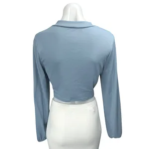 Superdown Women Blue Ribbed Knit Long Sleeve Mock Neck Sweater Crop Top Size S thumbnail 2