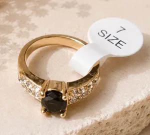 Gold plated Ring dark Center Stone and Clear Accent Crystal - Size 7 preppy gift thumbnail 1