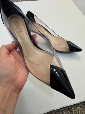 Schutz Black Patent Leather Illusion Pointed Toe Heels Womens 8.5 Classic Dressy thumbnail 2