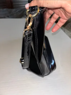 Black Patent Leather Shoulder Bag Has Gold Toned Handles Too!Very Good Condition thumbnail 7