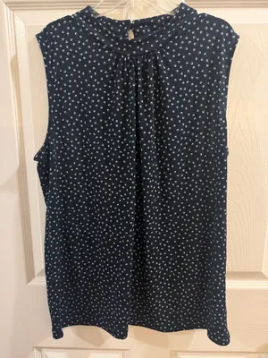 Banana Republic Navy Sleeveless Mock-Neck Dot Top thumbnail 1