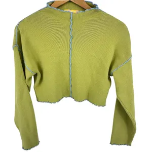 VTG Y2K Urban Outfitters Lettuce Edge Crop Knit Top Indie Mall Core Ribbed‎ Twee thumbnail 2