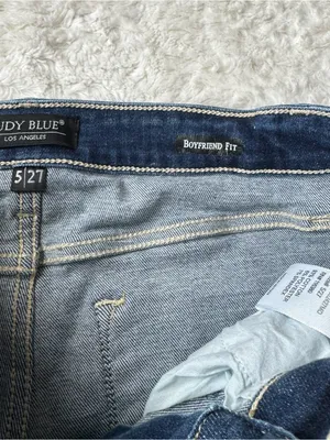 Judy Blue 5/27 Mid Rise Cuffed Destroyed Boyfriend Fit Jeans Distressed Denim thumbnail 6
