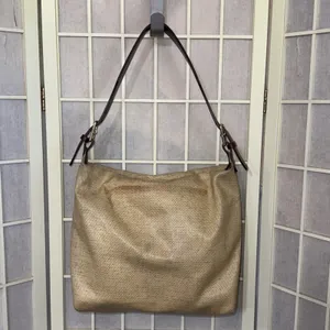Dooney & Bourke Leather Handle Hobo‎ Canvas Faux Basket Weave Bucket Tote Bag thumbnail 3
