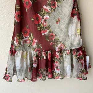 ASOS Red And Cream Off The Shoulder Floral Ruffle Trim Mini Dress US Size 4 thumbnail 6