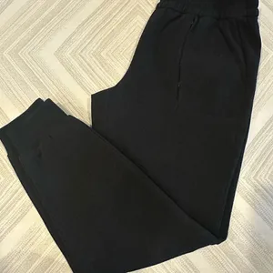 Ann Taylor Women’s Black Elastic Waist Dress Pant Joggers w/ Faux Leather Trim thumbnail 1