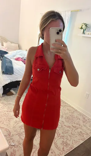 Triple Threads Red Denim Dress thumbnail 1