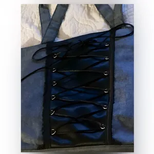 Victoria's Secret Dark Grey Denim Lace Corset Pink satin handbag purse tote bag thumbnail 2