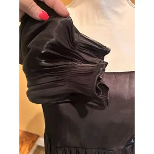 Baltic Born Black Satin Mini Dress L Square Neck‎ Puff Sleeve Empire Waist Party thumbnail 4