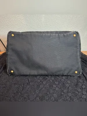 Prada Canapa Large GM Black Denim Canvas Tote Bag Distressed Vintage Italy thumbnail 8