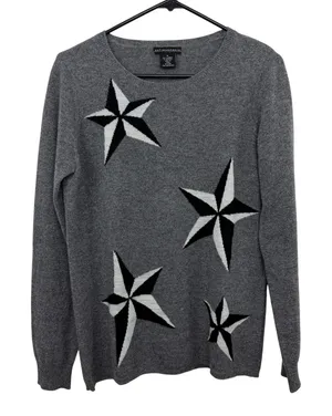 Sofiacashmere Sweater Womens Medium Gray Star Print Cashmere Blend Pullover thumbnail 1
