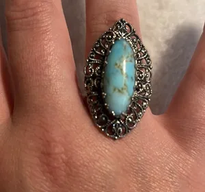 Western Germany Turquoise Colored Filigree Ring Blue thumbnail 6