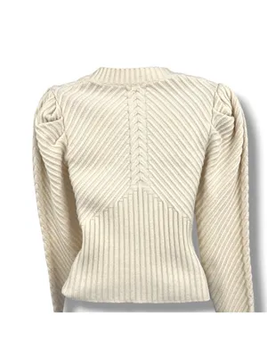 Allison Cecile Cream Ribbed Sweater Puff Sleeves Size XS Coquette Balletcore thumbnail 6