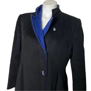 JULES MILLER Black Coat Blue Collar Lapel Fully Lined Midi Length VINTAGE thumbnail 5