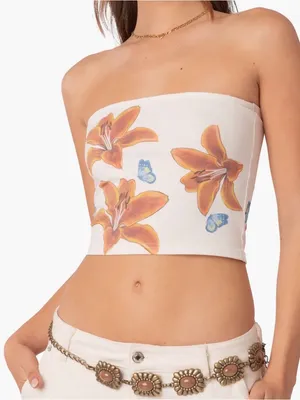 Edikted Tiger Lily Butterfly Cotton Tube Top Strapless Y2K Coquette XS thumbnail 2