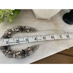 Silver Rhinestone and black rhinestone cluster necklace and earring set thumbnail 5