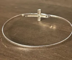 Sterling silver sideways cross bangle bracelet thumbnail 4