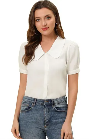 Allegra K Peter Pan collar blouse. Size M. White Size M thumbnail 1