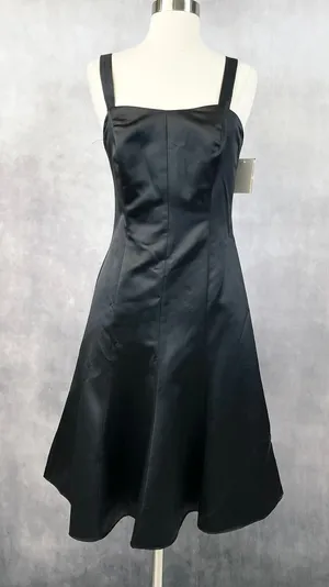 Davids Bridal Womens Dress‎ 4 Satin Strap Fit Flare Cocktail Party Flirty LBD thumbnail 1